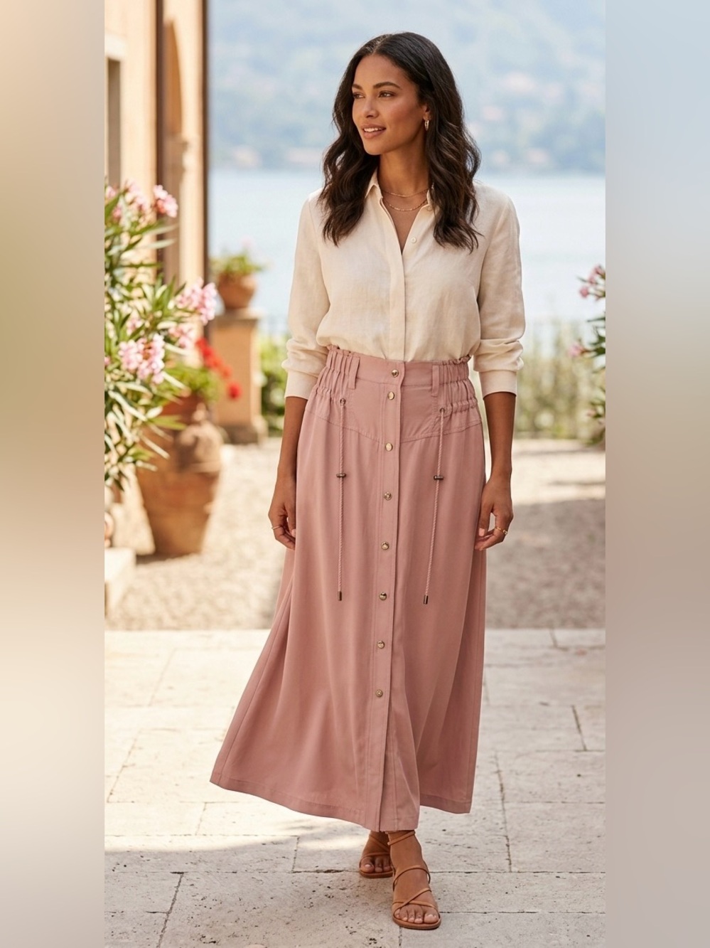Derek Lam 10 Crosby Dusty Pink Button-Front Utility Maxi Skirt - Size S